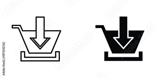 Comparison of outline and filled down arrow symbols with shopping cart handles