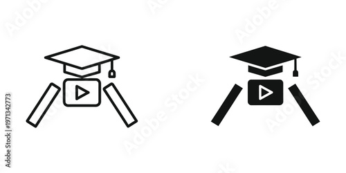 Graduation symbolized by a cap and play button with diplomas