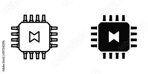 Comparison of two different integrated circuit chip designs with distinct visual styles