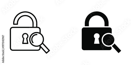 Comparative visualization of locked padlocks under scrutiny with magnifying glasses