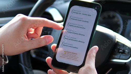 Man reviewing a personalized genetic health report on a smartphone. Analyzing wellness index, metabolic profile, and DNA insights. Perfect for health tech, biohacking, and modern medical diagnostic