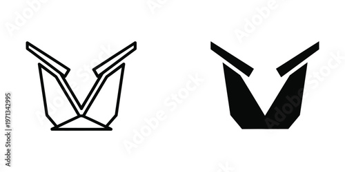 Comparison of outline and filled chevron and inverted chevron shapes in black and white