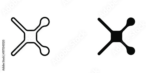 Comparison of a hollow and a filled molecular structure diagram with branching arms