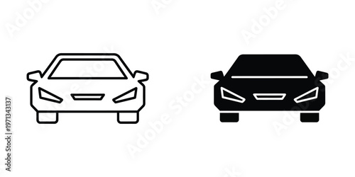 Contrast between light and dark illustrations of a modern sedan car front view