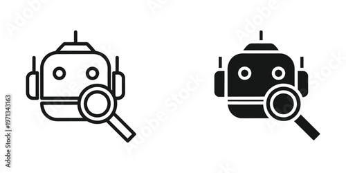 Two robotic characters under magnifying glasses for close inspection or analysis