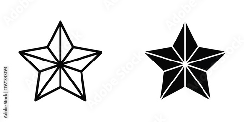 Contrasting geometric star designs with different fill styles and line weights