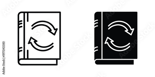 Illustrations of book pages with circular arrows indicating editing or revising actions