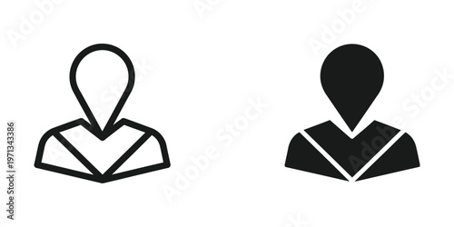 Contrasting icons of a person with and without a location pin on their head