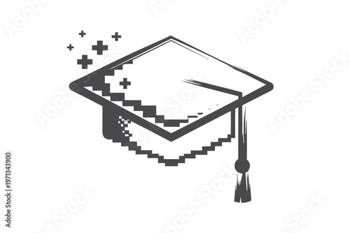 Academic graduation cap, black and white vector silhouette for commencement and learning