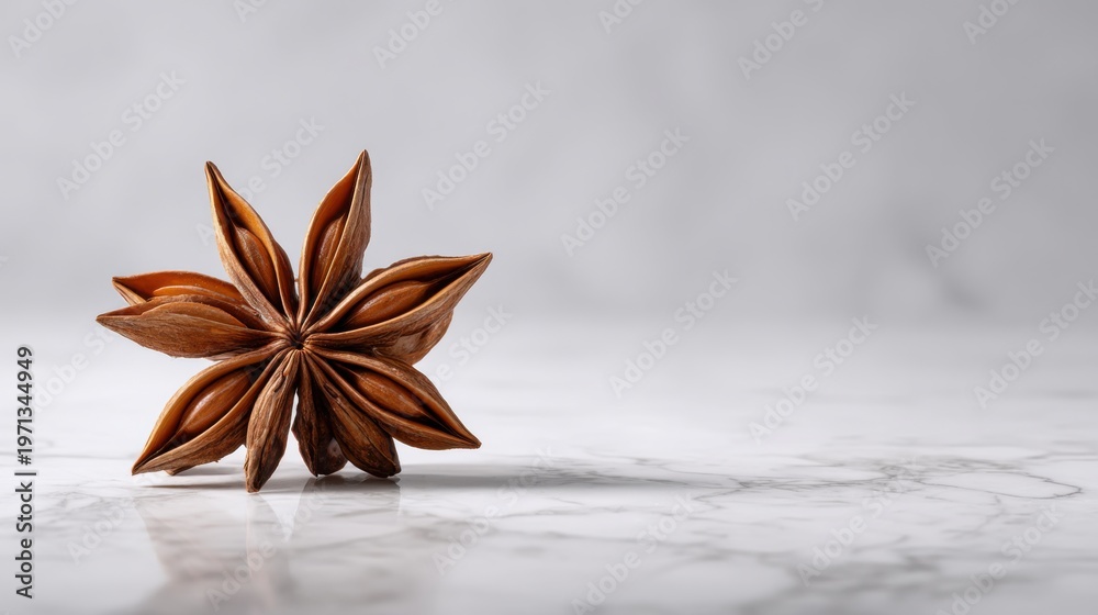 Fototapeta premium Star Anise Spice on Marble Surface with Soft Natural Lighting