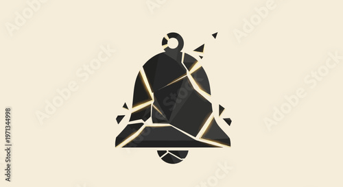 Broken Bell Icon Shattering into Pieces with Light Rays
