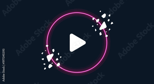 Glowing Neon Ring with Play Button and Particle Effects