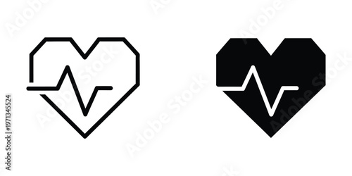 Contrasting heart and electrocardiogram symbols in black and white versions