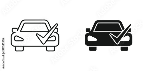 Car inspection icons with checkmarks indicating approval or inspection status