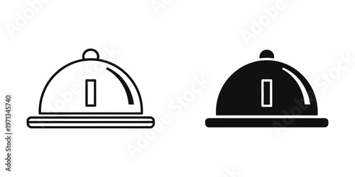 Two contrasting designs of a classic waiter's dome-shaped metal food cover