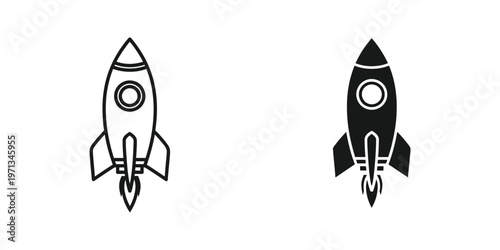Two contrasting styles of space rockets depicted in minimalist line art