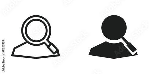 Two distinct icon styles representing a person being viewed under a magnifying glass