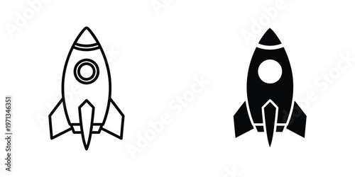 Contrasting styles of a rocket ship depicted in simple line art and bold silhouette