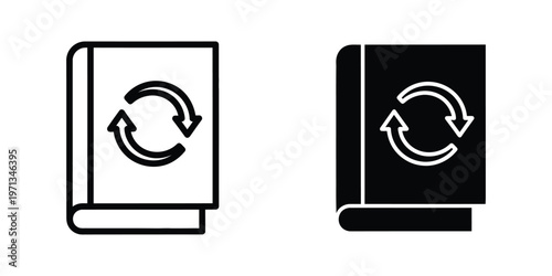 Contrast between open and closed book icons with circular arrows indicating refresh or update