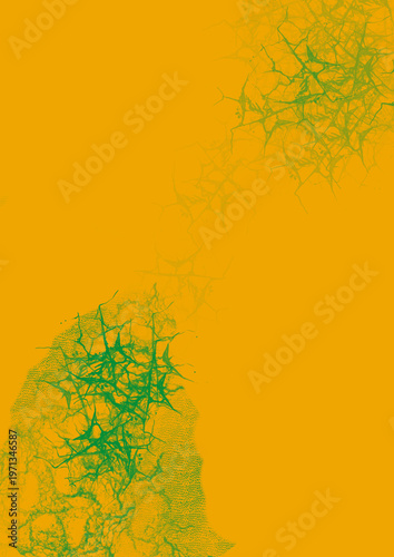 Green organic shapes on yellow. Abstract graphic background.