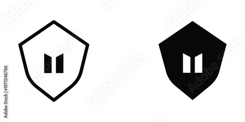 Contrast between light and dark shield logos with letter m symbol