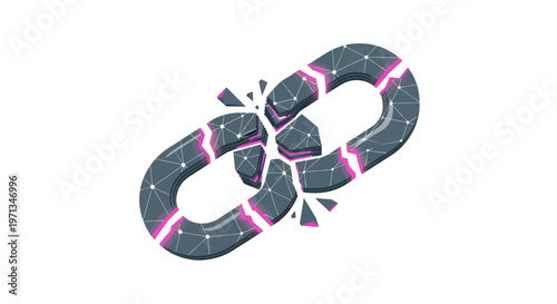 Broken Chain Link - Concept of disconnection, failure, or digital breakdown