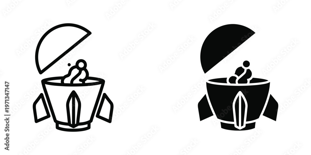 Εκτύπωση καμβά Contrast between a light and dark rocket with tiny astronauts escaping from a po