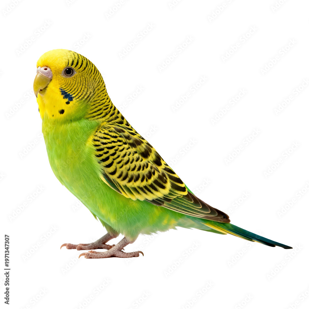 Fototapeta premium [Transparent Background PNG]Green and Yellow Budgerigar Parakeet on White Background