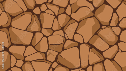 Seamless pattern with brown stone or rock texture in various shapes, earthy background for natural environment design projects.