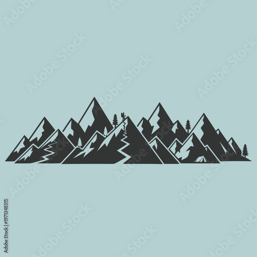 Minimalist mountain range with a winding path and a lone hiker at the summit, symbolizing adventure and achievement