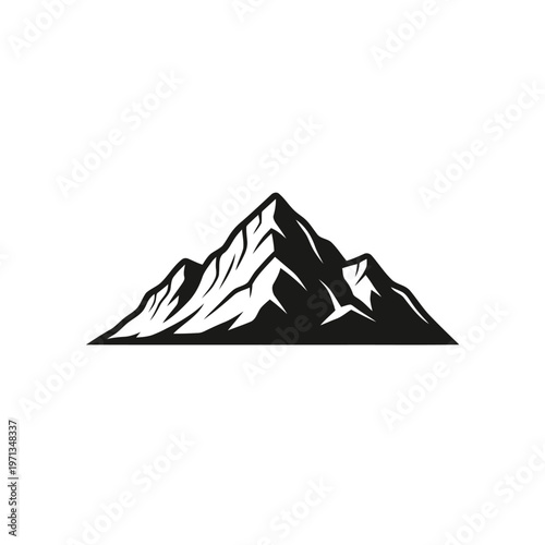 Black and white graphic illustration of a mountain range silhouette, perfect for adventure and nature-themed designs