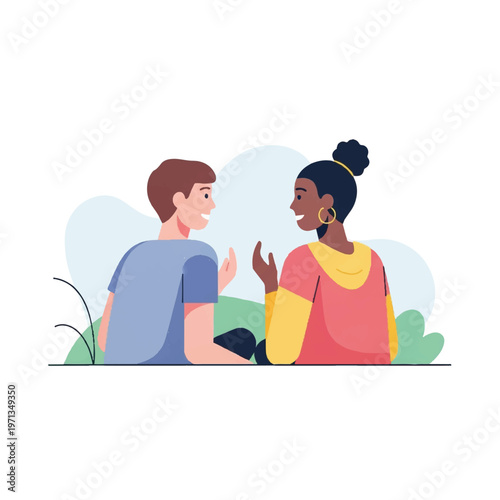 Man and Woman Talking Together Outdoors.