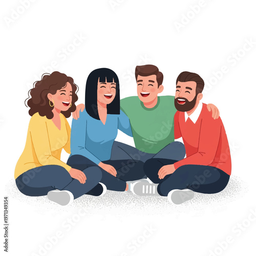 Group of Happy Friends Sitting Together.