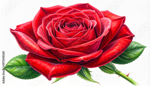 A detailed red rose illustration â€“ botanical art