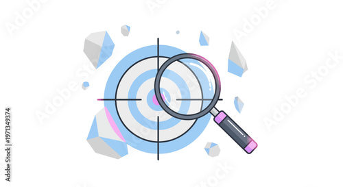Magnifying glass on target, focus on goal, strategy and precision concept