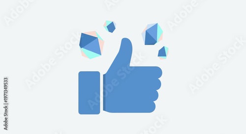 Blue Hand Thumbs Up Icon with Geometric Shapes and Pastel Colors