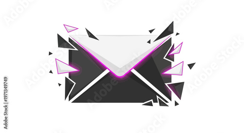 Modern Email Icon Shattering into Digital Fragments