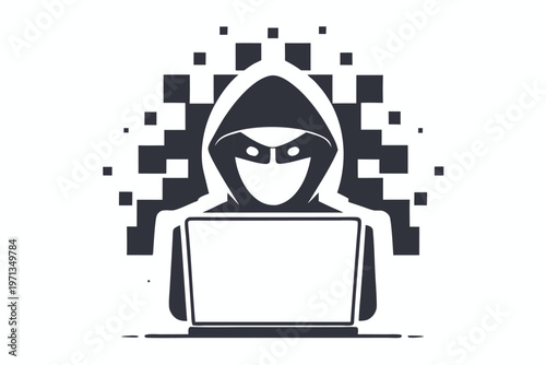 Hacker using a green glowing terminal screen with data streams, cybercrime and dark web theme