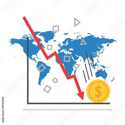 Downward Trend Graph with Dollar Coin.