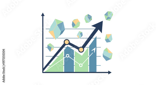 Financial Growth Chart with Upward Arrow and Abstract Geometric Shapes