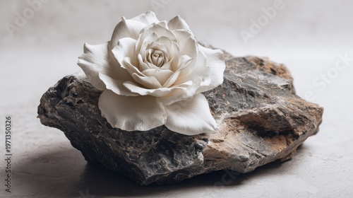 Elegant White Flower on Textured Stone Surface in Soft Light