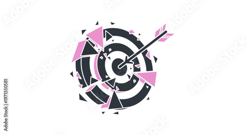 Abstract Shattered Target with Arrow Symbolizing Goal Achievement and Precision