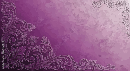 Purple floral border, ornate damask pattern, elegant background, decorative frame