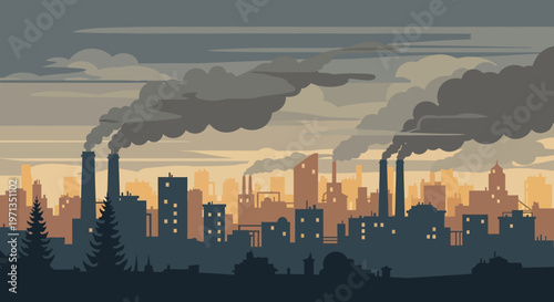 Industrial Cityscape with Smoking Factories.