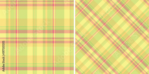 Cheerful plaid patterns, a classic design. Two variations showcase soft yellow, green, and pink hues. Use for backgrounds, textiles, or nostalgic projects. Versatile  timeless.