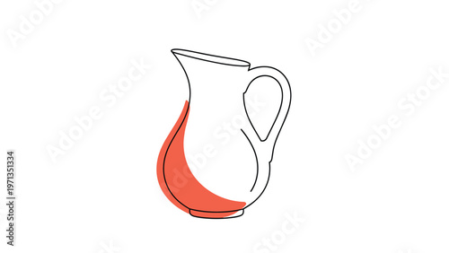 Simple line drawing of a pitcher with a red accent, representing a minimalist and modern approach to household kitchenware.