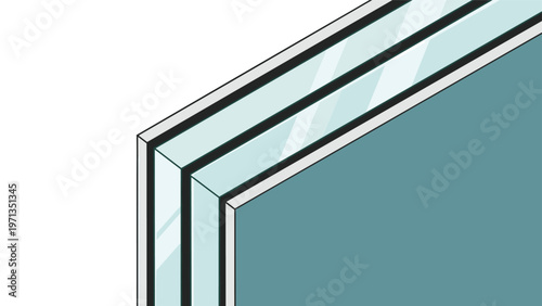 Triple pane insulated glass window corner detail, showcasing modern energy efficient architectural building materials.