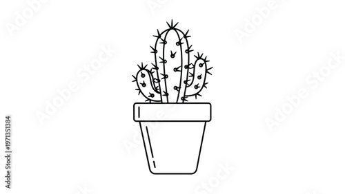 Simple line drawing of a cactus in a pot, representing desert plants and easy care indoor gardening for minimalist home decor.