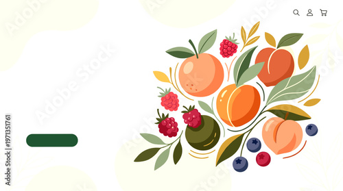 Vibrant and health-inspired artistic illustration featuring a delightful medley of fresh, ripe fruits and berries, perfect for promoting natural goodness and wholesome eating