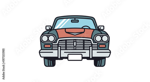 A vintage car is shown in a classic front view illustration.